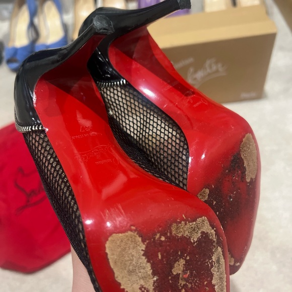 Christian Louboutin Black Mesh Lady Peep Spikes Pumps 85mm Christian Louboutin Black Mesh Lady Peep Spikes Pumps 85mm